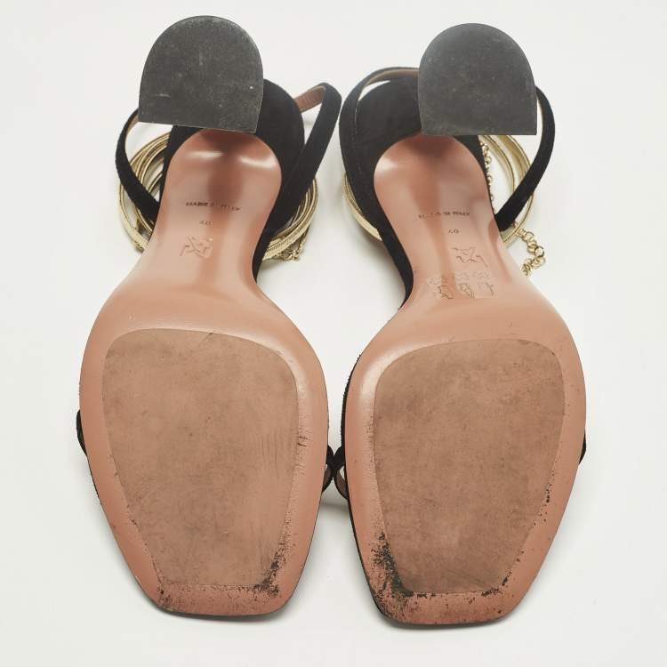 مملوكة مسبقًا Amina Muaddi Gilda Size 40 Black Suede Ankle Strap Sandals