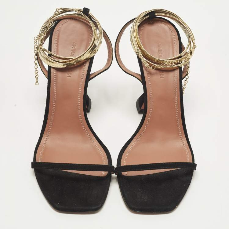 مملوكة مسبقًا Amina Muaddi Gilda Size 40 Black Suede Ankle Strap Sandals
