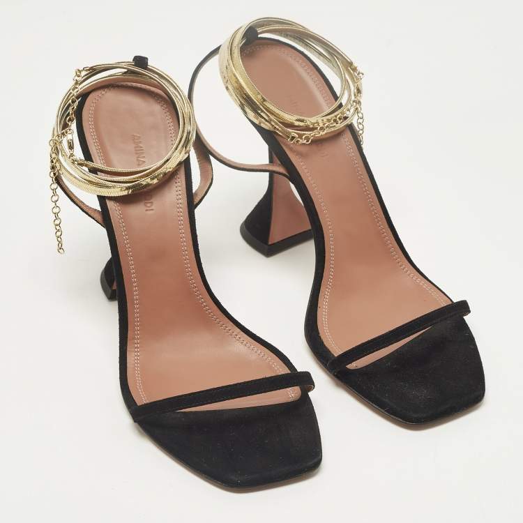 مملوكة مسبقًا Amina Muaddi Gilda Size 40 Black Suede Ankle Strap Sandals