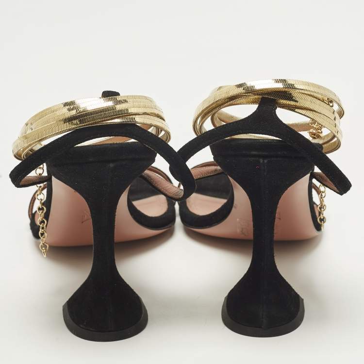 مملوكة مسبقًا Amina Muaddi Gilda Size 40 Black Suede Ankle Strap Sandals