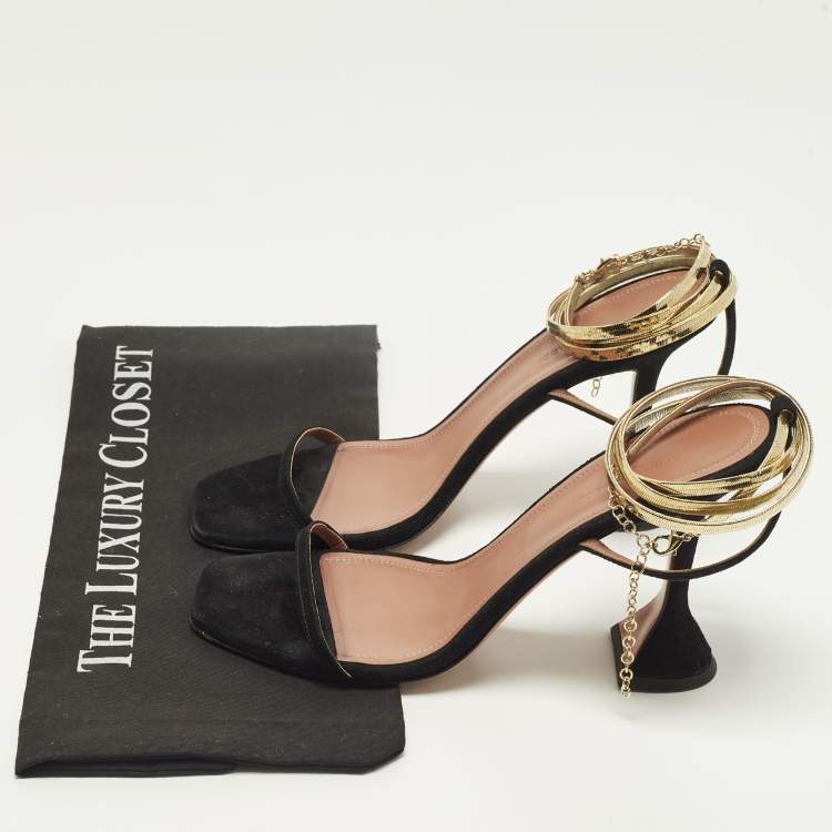 مملوكة مسبقًا Amina Muaddi Gilda Size 40 Black Suede Ankle Strap Sandals