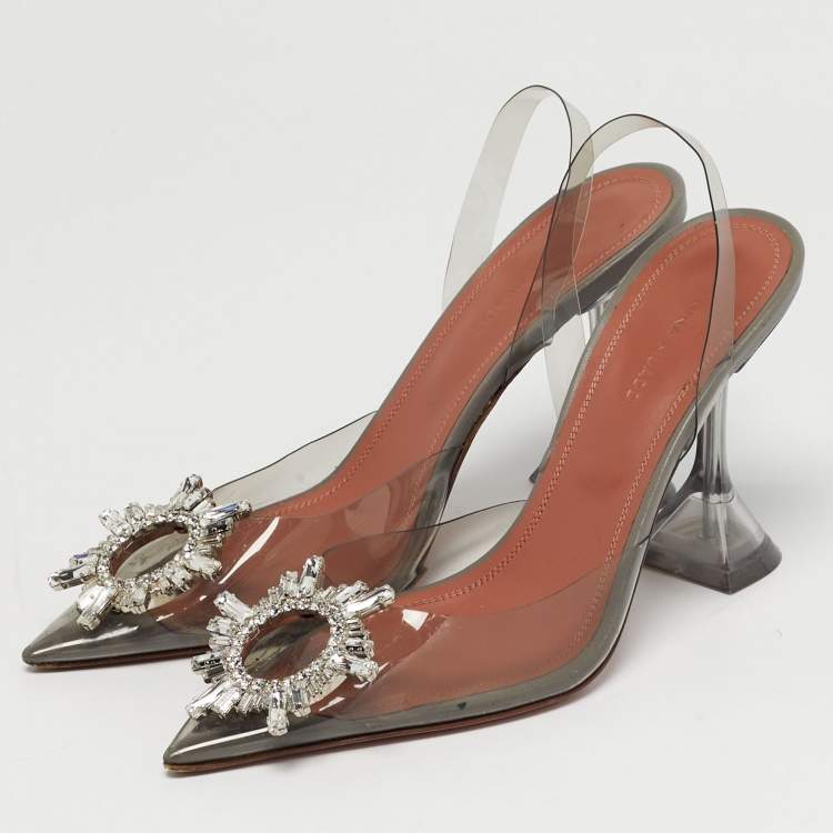 Pre Owned Amina Muaddi Begum Size 37 Black PVC Slingback Pumps