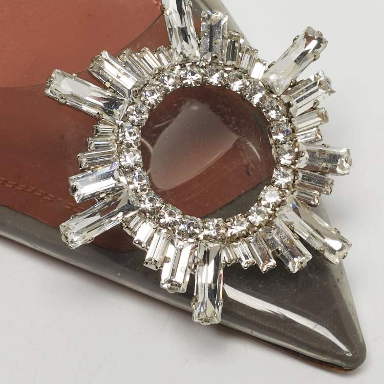 Pre Owned Amina Muaddi Begum Size 37 Black PVC Slingback Pumps