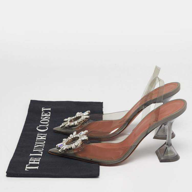 Pre Owned Amina Muaddi Begum Size 37 Black PVC Slingback Pumps