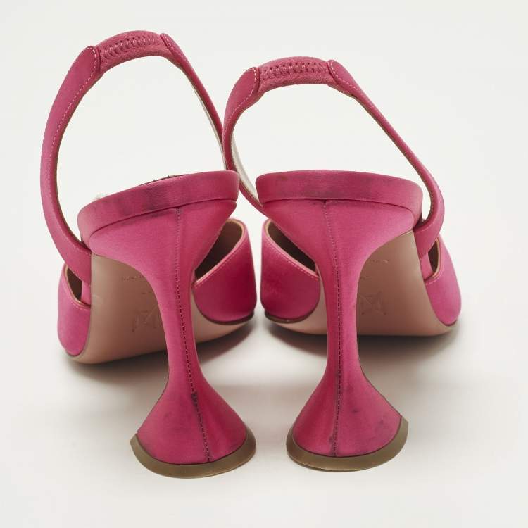 Pre Owned Amina Muaddi Begum Size 40 Pink Satin Slingback Pumps