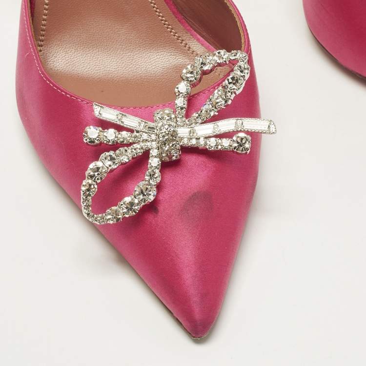 Pre Owned Amina Muaddi Begum Size 40 Pink Satin Slingback Pumps