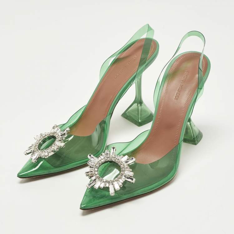 Pre Owned Amina Muaddi Rosie Size 40 Green PVC Slingback Pumps