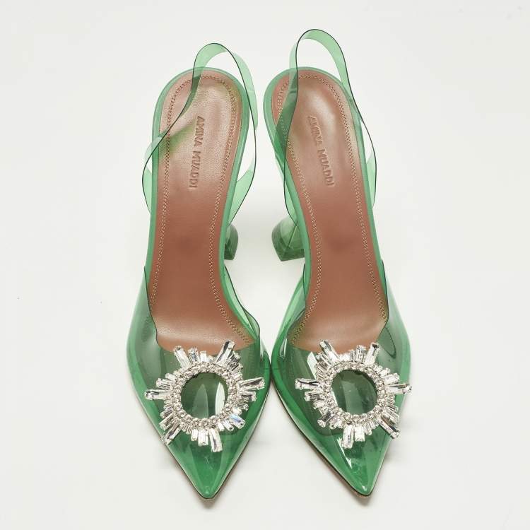 Pre Owned Amina Muaddi Rosie Size 40 Green PVC Slingback Pumps