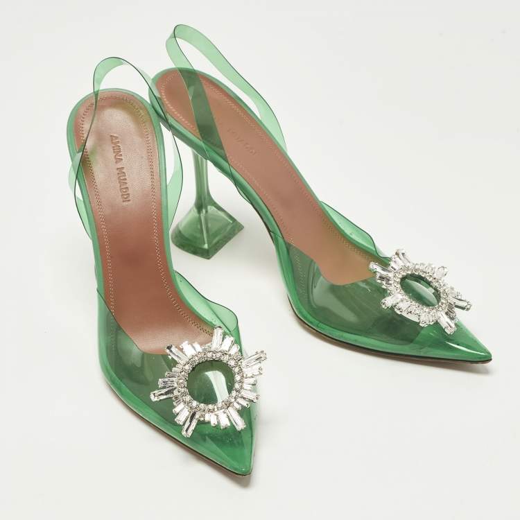 Pre Owned Amina Muaddi Rosie Size 40 Green PVC Slingback Pumps