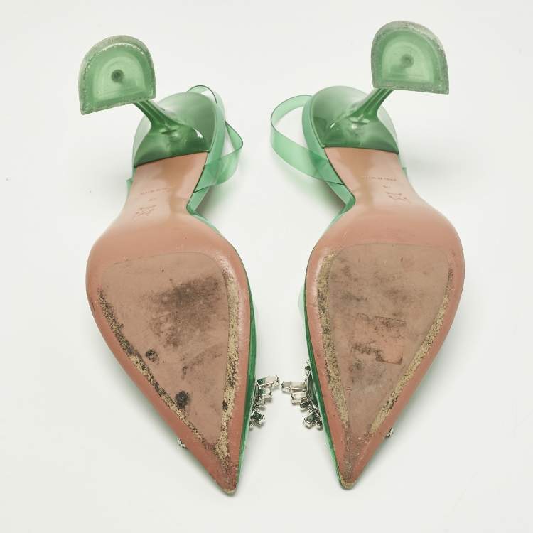 Pre Owned Amina Muaddi Rosie Size 40 Green PVC Slingback Pumps