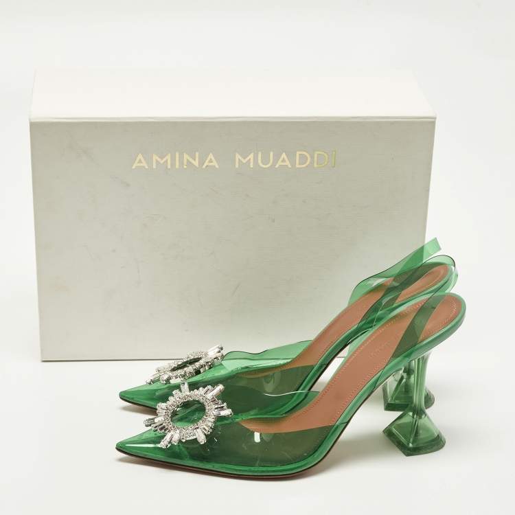 Pre Owned Amina Muaddi Rosie Size 40 Green PVC Slingback Pumps