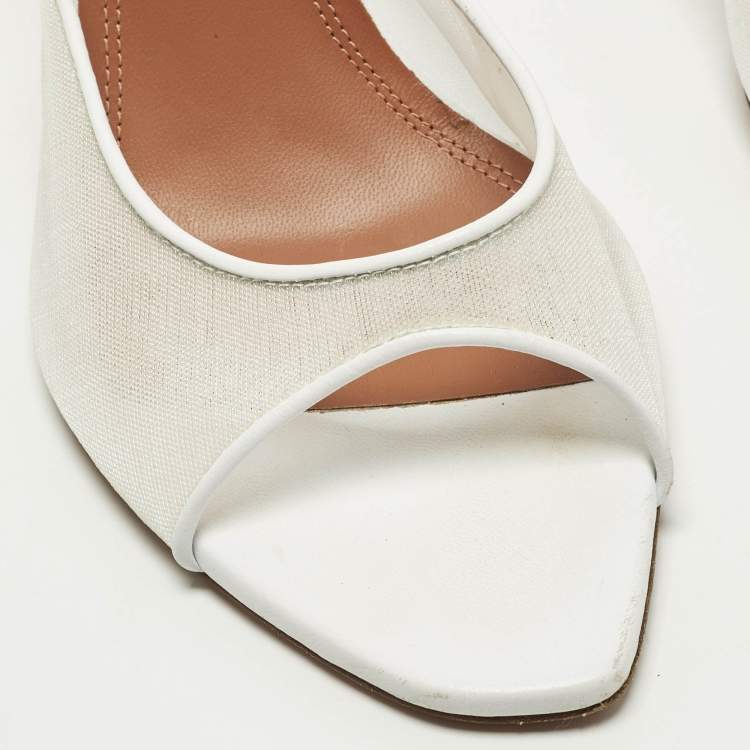 Pre Owned Amina Muaddi Elodie Size 39 White Leather and Mesh Slide Sandals