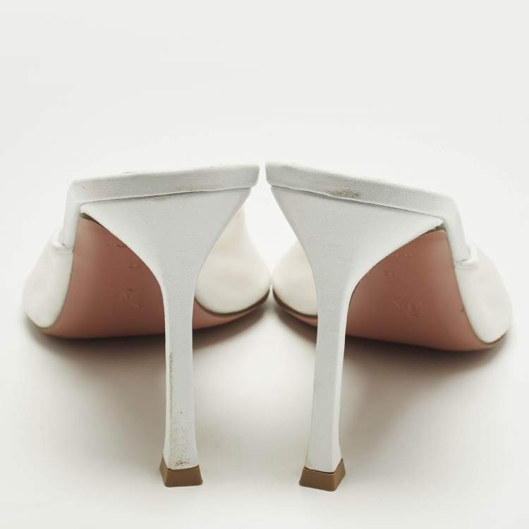 Pre Owned Amina Muaddi Elodie Size 39 White Leather and Mesh Slide Sandals