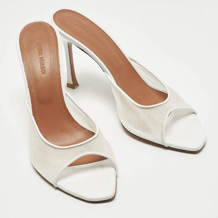 Pre Owned Amina Muaddi Elodie Size 39 White Leather and Mesh Slide Sandals