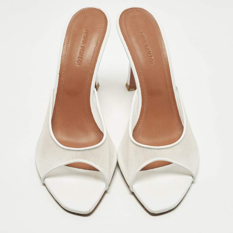 Pre Owned Amina Muaddi Elodie Size 39 White Leather and Mesh Slide Sandals