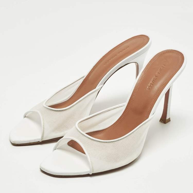 Pre Owned Amina Muaddi Elodie Size 39 White Leather and Mesh Slide Sandals