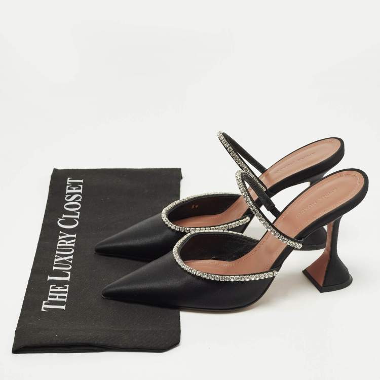 مملوكة مسبقًا Amina Muaddi Gilda Size 39 Black Satin Mules