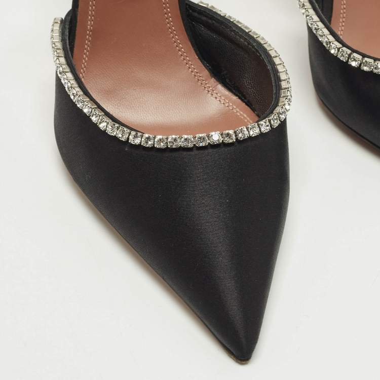 مملوكة مسبقًا Amina Muaddi Gilda Size 39 Black Satin Mules