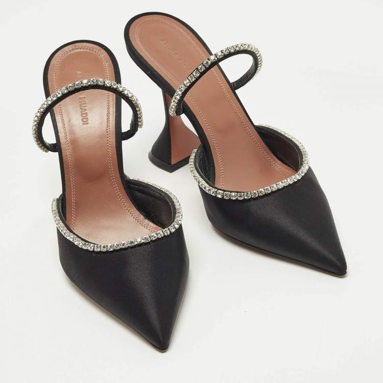 مملوكة مسبقًا Amina Muaddi Gilda Size 39 Black Satin Mules