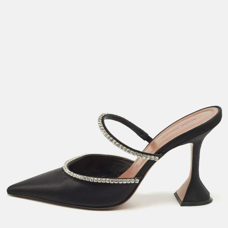 مملوكة مسبقًا Amina Muaddi Gilda Size 39 Black Satin Mules