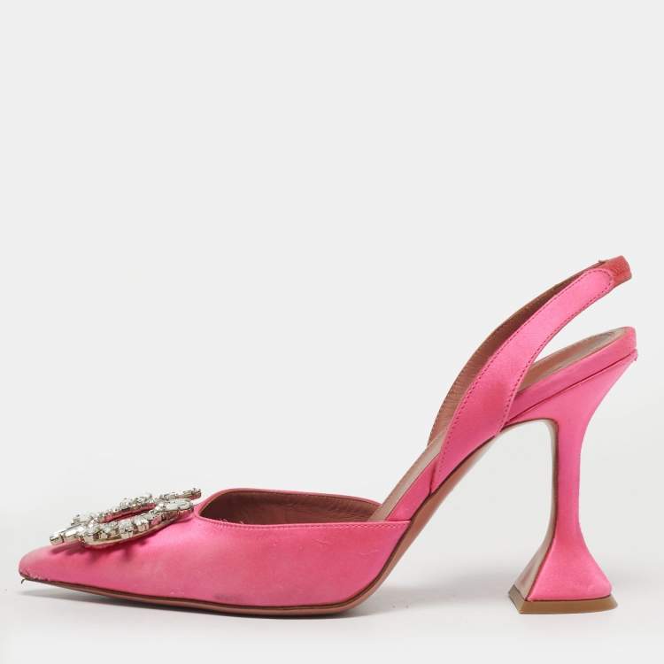 Pre Owned Amina Muaddi Begum Size 40 Pink Satin Slingback Pumps