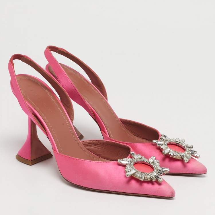 Pre Owned Amina Muaddi Begum Size 40 Pink Satin Slingback Pumps