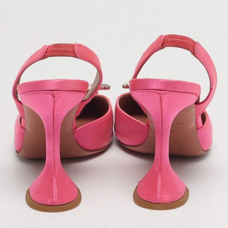 Pre Owned Amina Muaddi Begum Size 40 Pink Satin Slingback Pumps