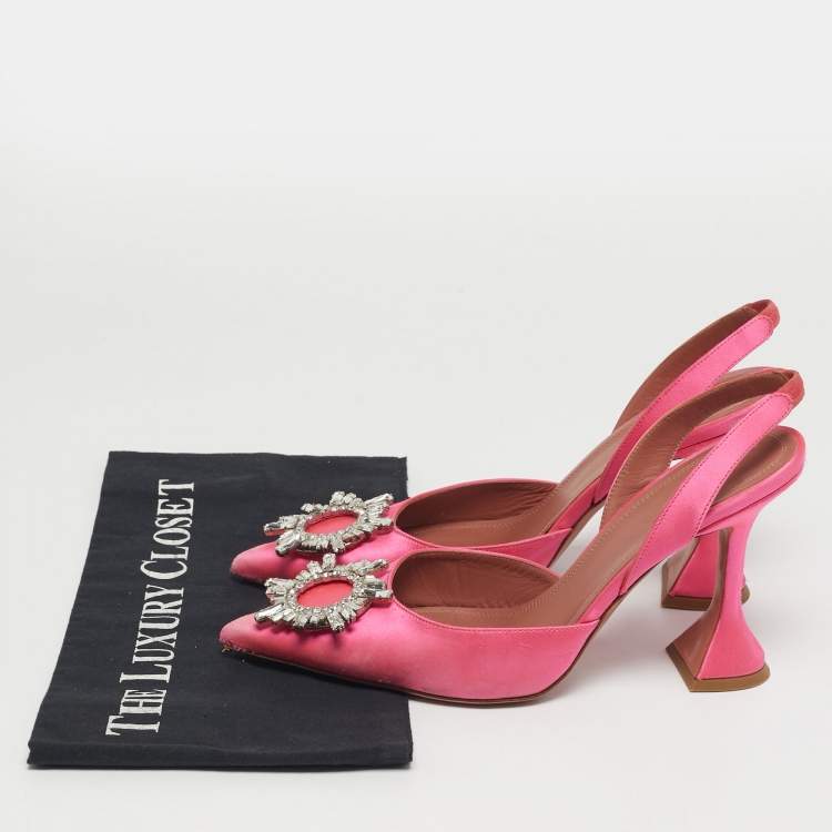 Pre Owned Amina Muaddi Begum Size 40 Pink Satin Slingback Pumps