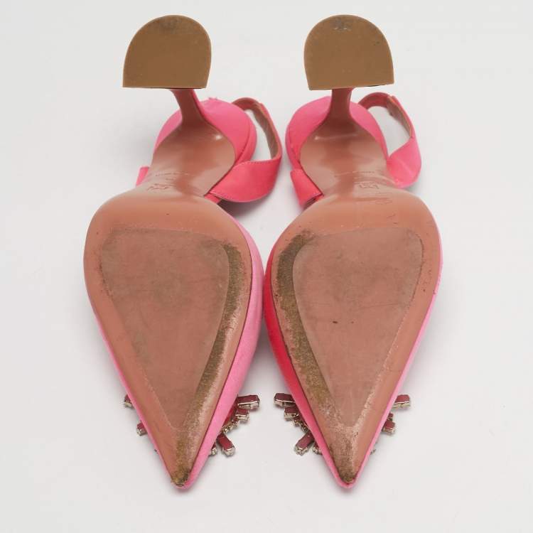 Pre Owned Amina Muaddi Begum Size 40 Pink Satin Slingback Pumps