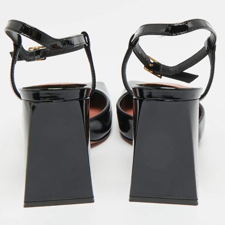 Pre Owned Amina Muaddi Charlotte Size 35 Black Patent Leather Pumps