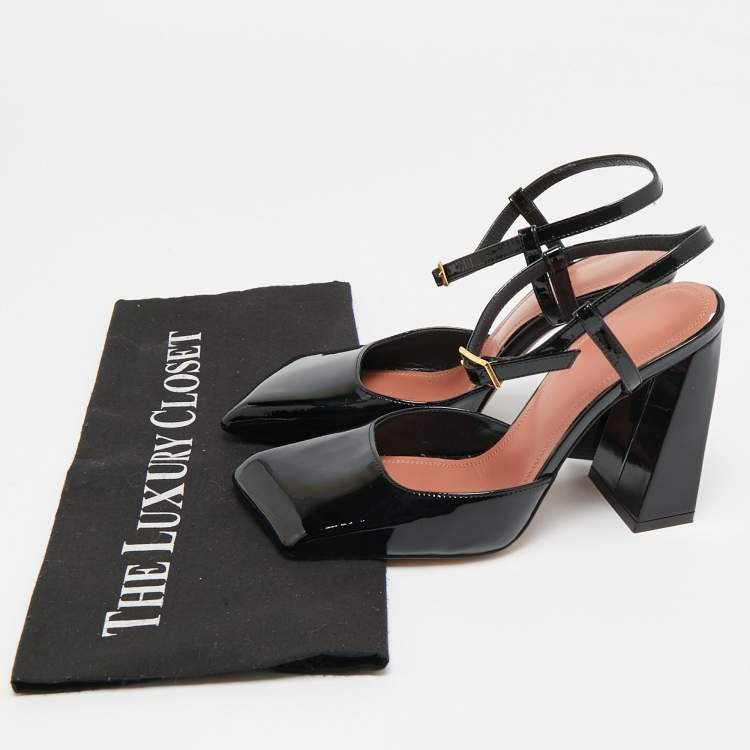 Pre Owned Amina Muaddi Charlotte Size 35 Black Patent Leather Pumps