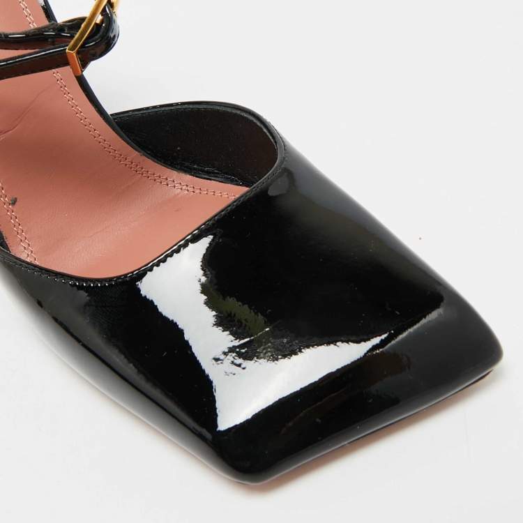 Pre Owned Amina Muaddi Charlotte Size 35 Black Patent Leather Pumps