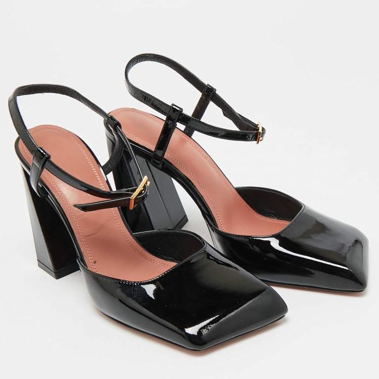 Pre Owned Amina Muaddi Charlotte Size 35 Black Patent Leather Pumps