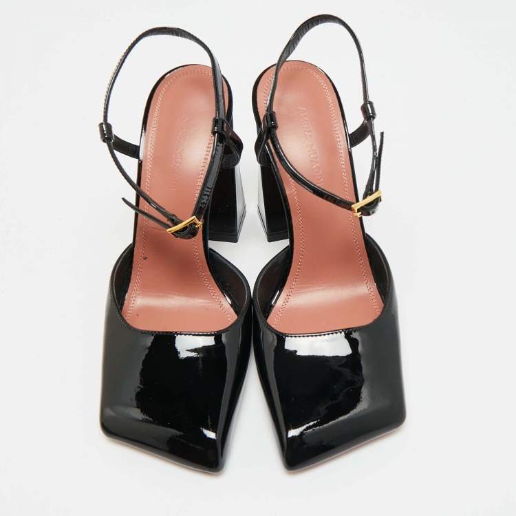Pre Owned Amina Muaddi Charlotte Size 35 Black Patent Leather Pumps