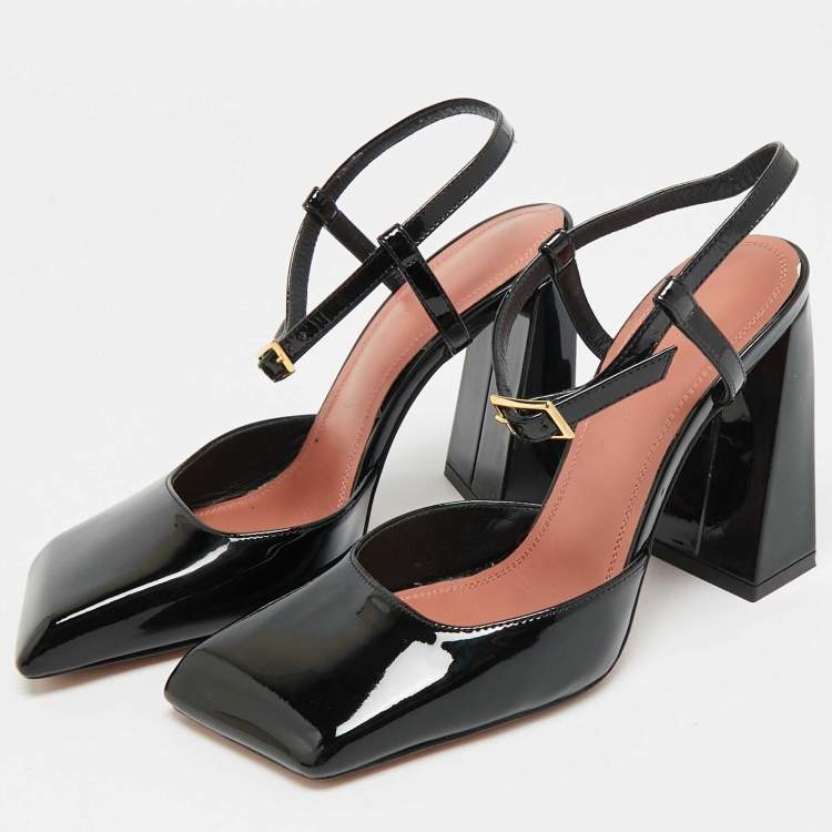 Pre Owned Amina Muaddi Charlotte Size 35 Black Patent Leather Pumps