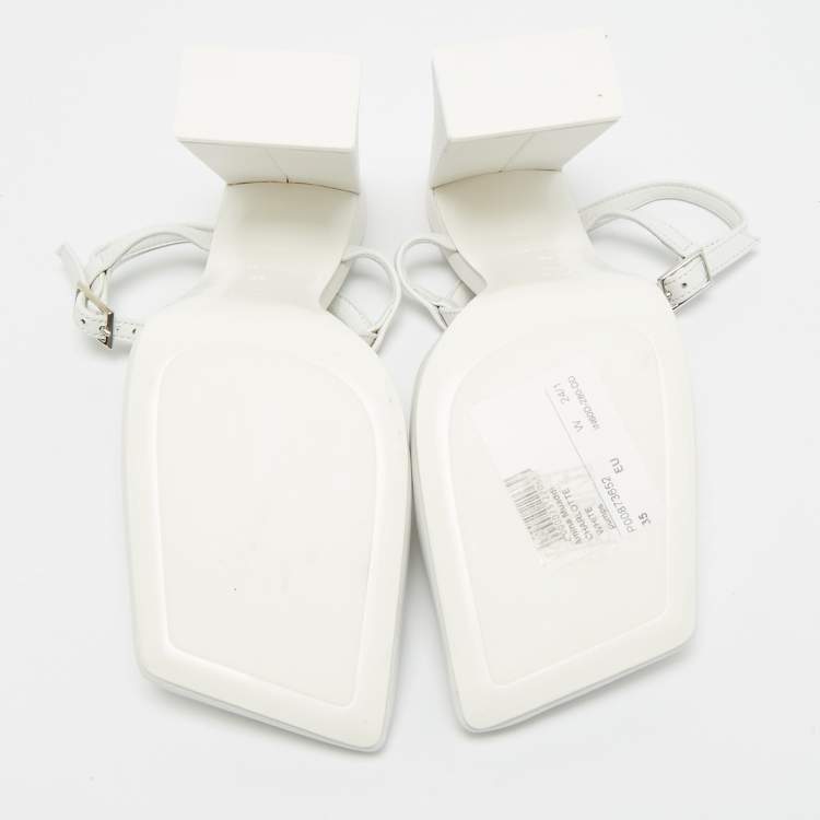 Pre Owned Amina Muaddi Charlotte 95 Size 35 White Leather Ankle Strap Pumps