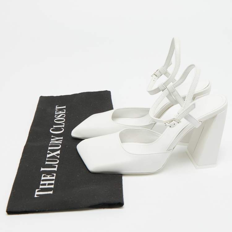 Pre Owned Amina Muaddi Charlotte 95 Size 35 White Leather Ankle Strap Pumps