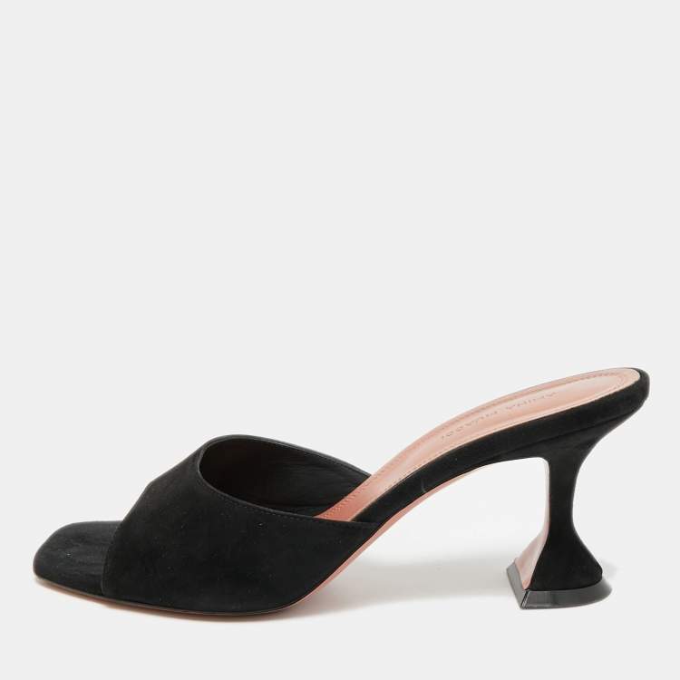 Pre Owned Amina Muaddi Lupita Size 40 Black Suede Slide Sandals