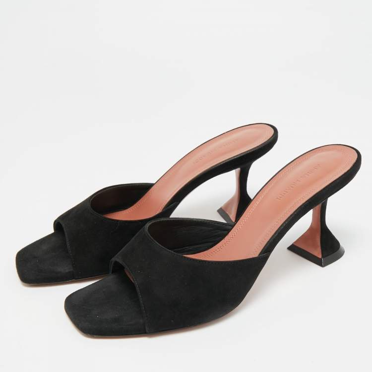 Pre Owned Amina Muaddi Lupita Size 40 Black Suede Slide Sandals