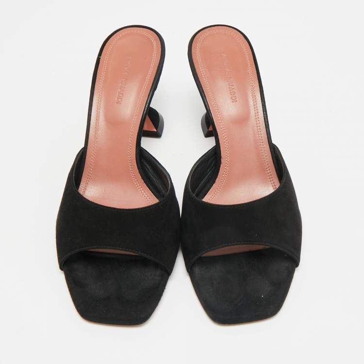 Pre Owned Amina Muaddi Lupita Size 40 Black Suede Slide Sandals