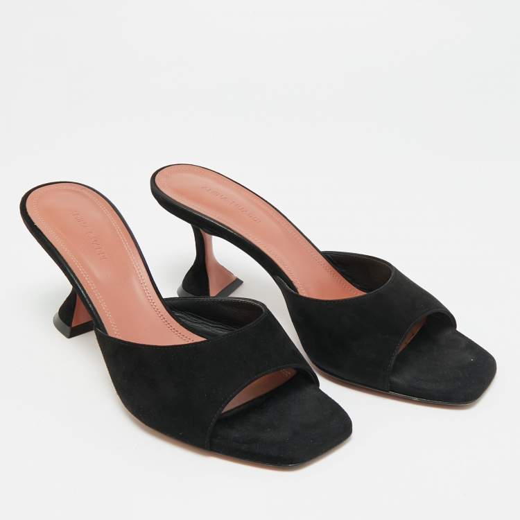 Pre Owned Amina Muaddi Lupita Size 40 Black Suede Slide Sandals