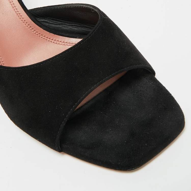 Pre Owned Amina Muaddi Lupita Size 40 Black Suede Slide Sandals