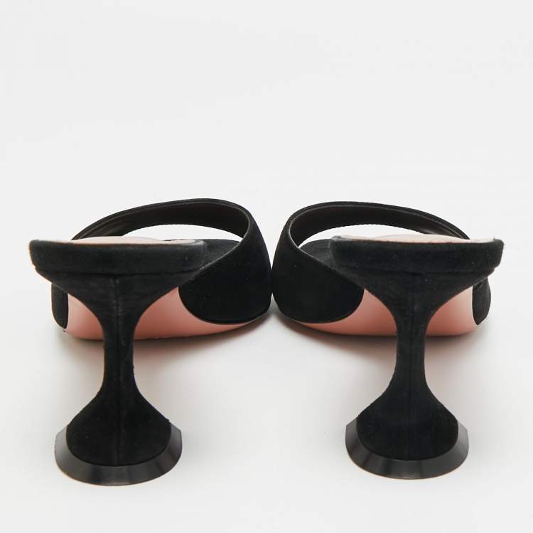 Pre Owned Amina Muaddi Lupita Size 40 Black Suede Slide Sandals