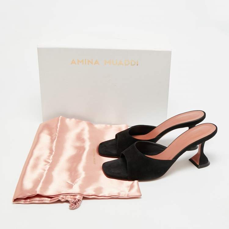 Pre Owned Amina Muaddi Lupita Size 40 Black Suede Slide Sandals