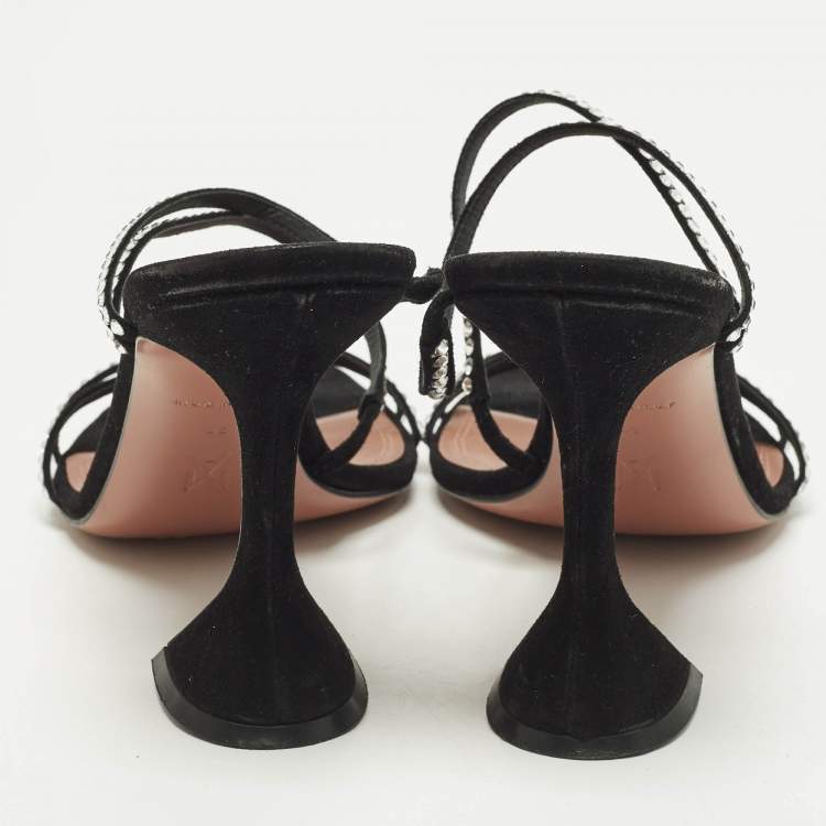 Pre Owned Amina Muaddi Gilda Size 42 Black Suede Crystal Embellished Slide Sandals