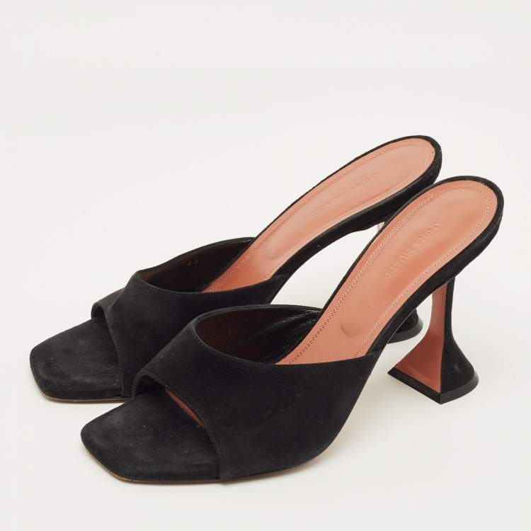 Pre Owned Amina Muaddi lupita Size 41 Black Suede Slide Sandals