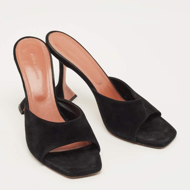 Pre Owned Amina Muaddi lupita Size 41 Black Suede Slide Sandals