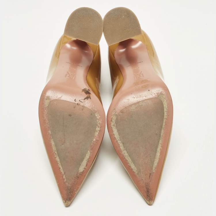 Pre Owned Amina Muaddi Ami Size 37.5 Beige Patent Leather Pumps