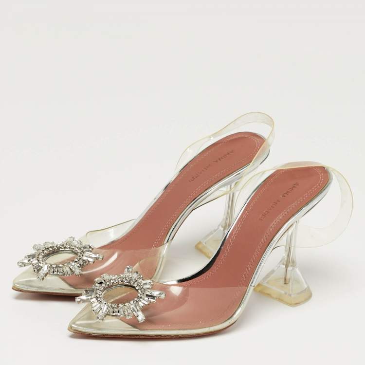 Pre Owned Amina Muaddi Begum Size 37 Transparent PVC Slingback Pumps