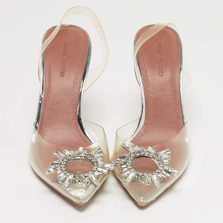 Pre Owned Amina Muaddi Begum Size 37 Transparent PVC Slingback Pumps